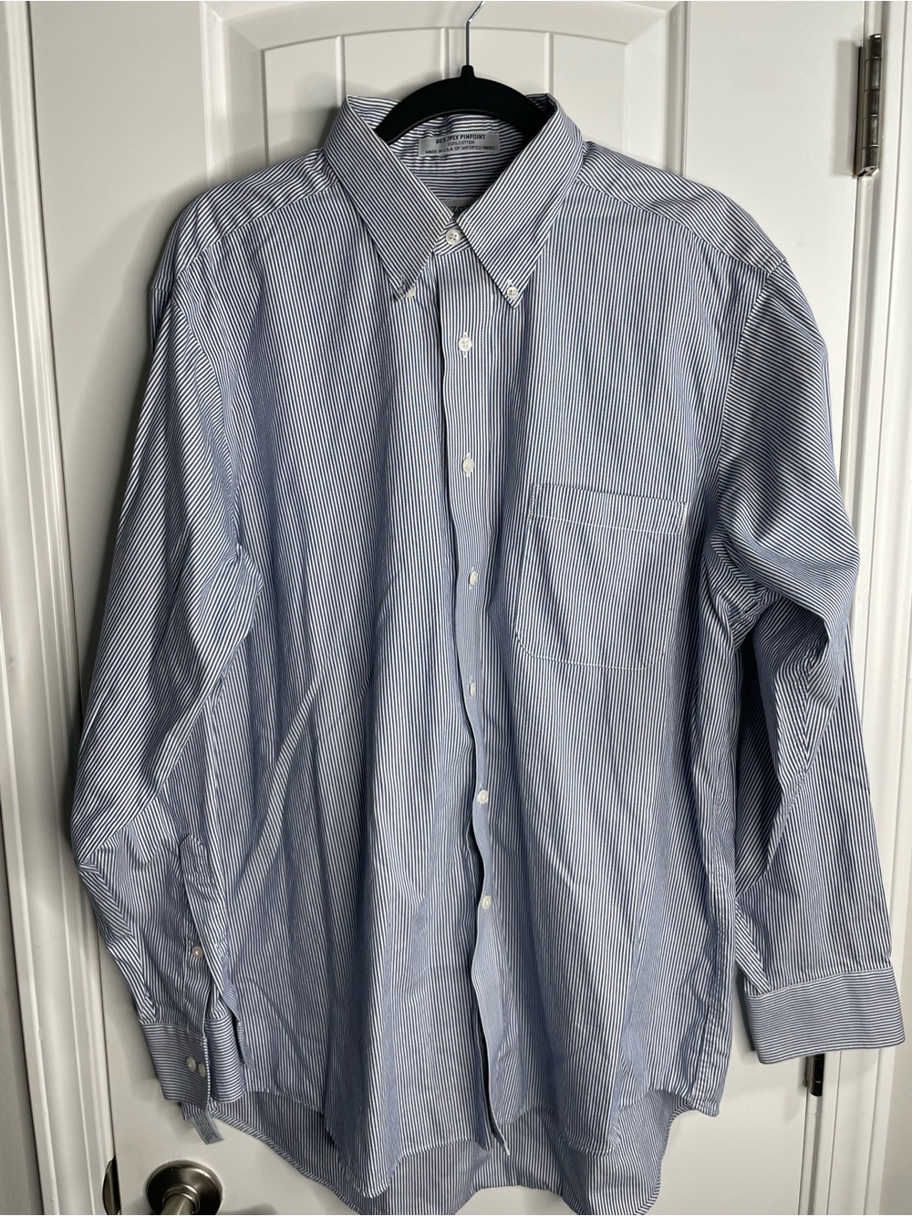 Izod Men's Blue and White Pinstripe Button-Down Dress Shirt